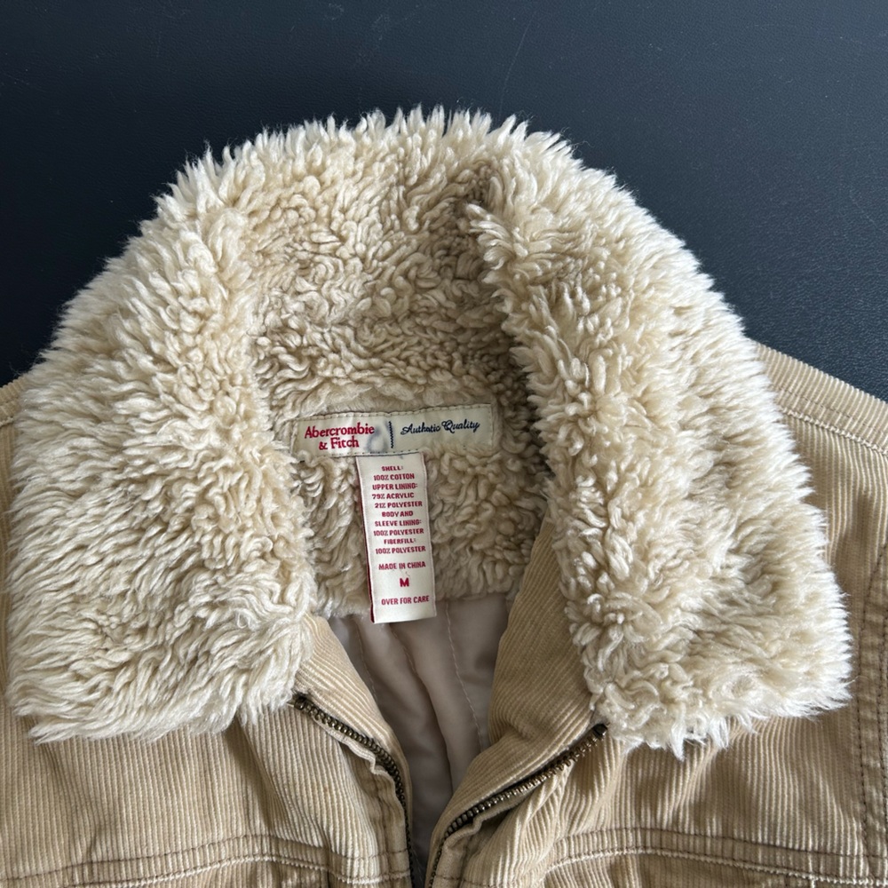 Y2K ABERCROMBIE & FITCH Shearling Corduroy Tan Jacket Size M FULL ZIP - Picture 9 of 12